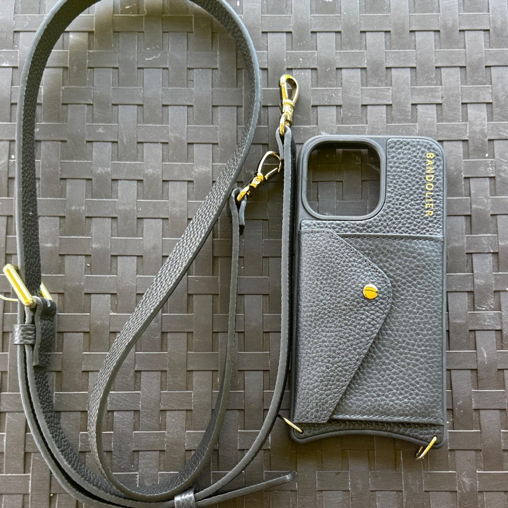 Bandolier Black Textured Phone Case with Gold Accents iPhone 15 PRO MAX